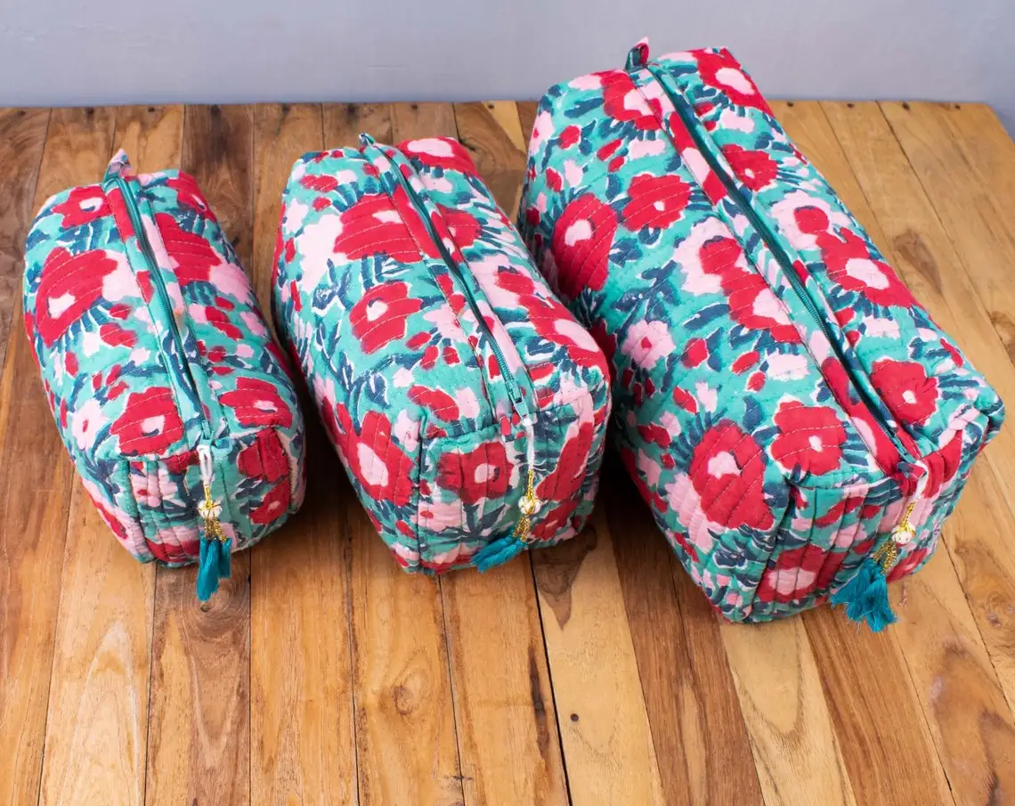 Indian Handmade Cotton Quilting Water Proof Lining Multi Color Carry Pouch Hand Bag