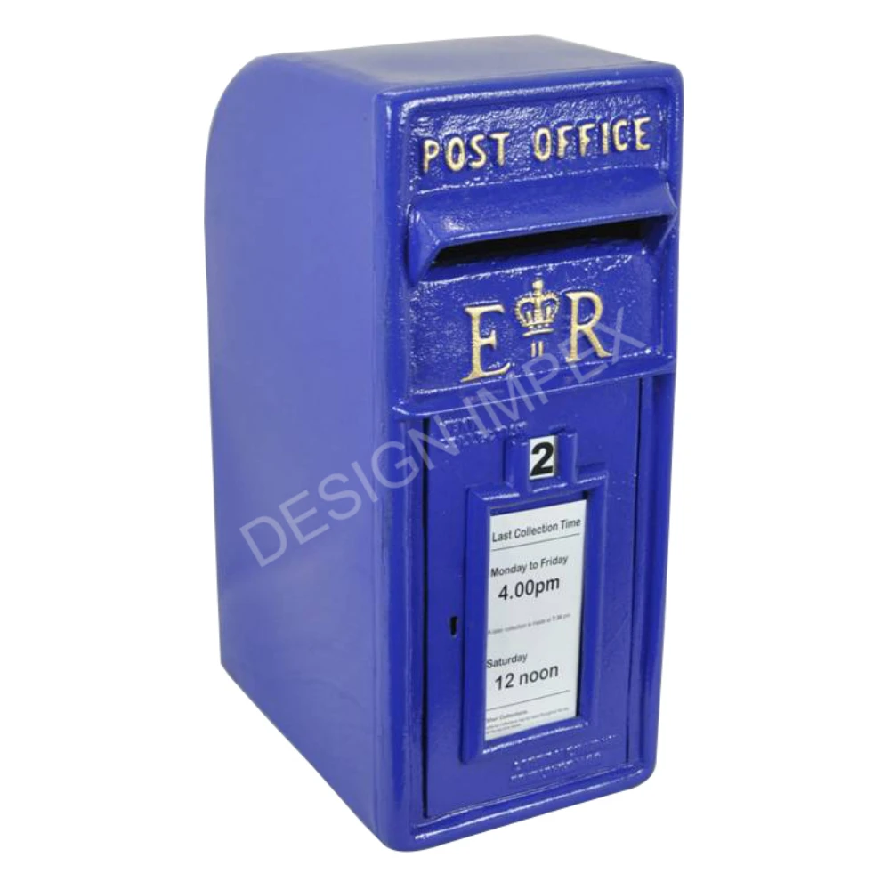 Cast Iron ER Blue Post Box Hand Crafted Street Display Mailbox Metal Blue Finished Unique Letter Holder Box For Public Uses