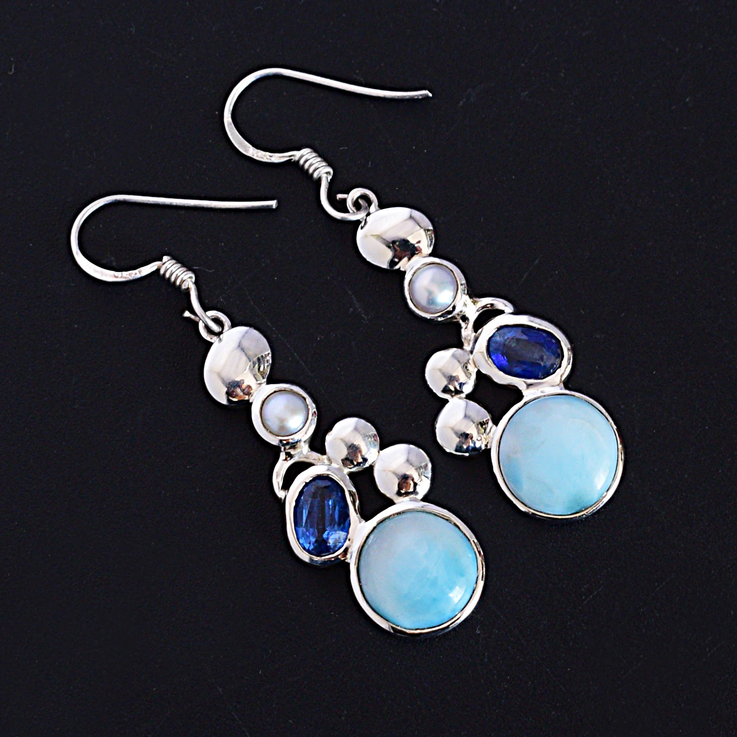 Best Wholesaler 925 Sterling Silver Natural Larimar Kyanite Gemstone Hook Earrings Mother of Pearl Jewelry in Lowest Price