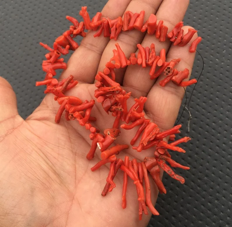 125 Piece Natural Genuine Red Coral Stick 1 Strand Branches Tree Raw Untreated Rough Making Jewelry