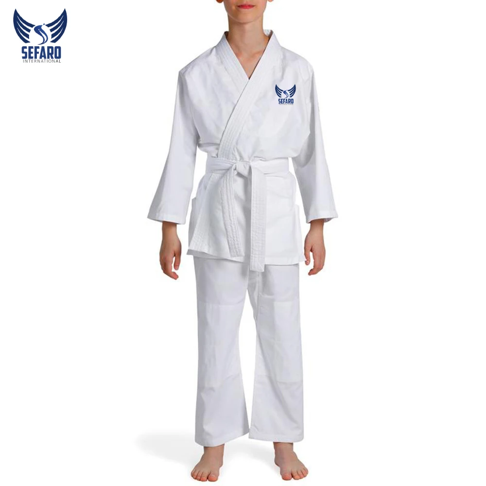 Blue Color Martial Arts jiu jitsu gi Karate full suit in pearl weave hot selling strapped closure hood with trouser