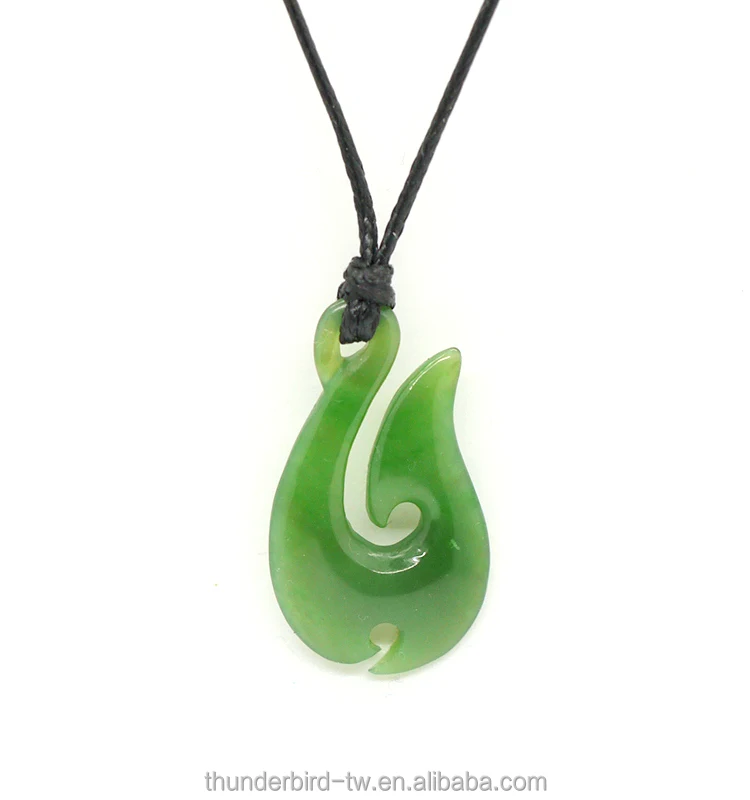 High quality Handmade carved New Zealand green jade hook cord Necklace
