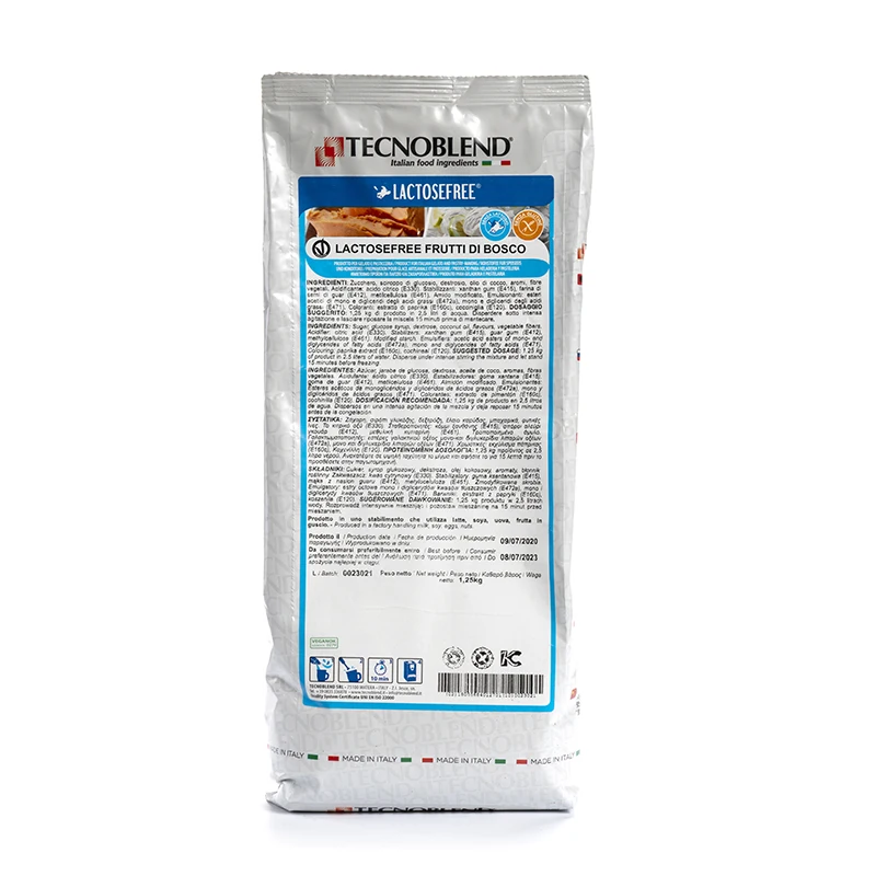 Made in Italy LACTOSEFREE and VEGAN fruit tastes with pieces LACTOSEFREE FRUTTI DI BOSCO - 1,25 kg Sachet WILD BERRIES