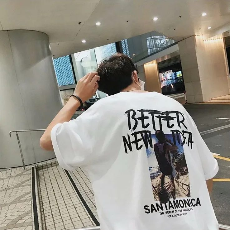 Hip Hop T shirt Cool Tide Couples wear  five point sleeve loose round neck men summer shirt