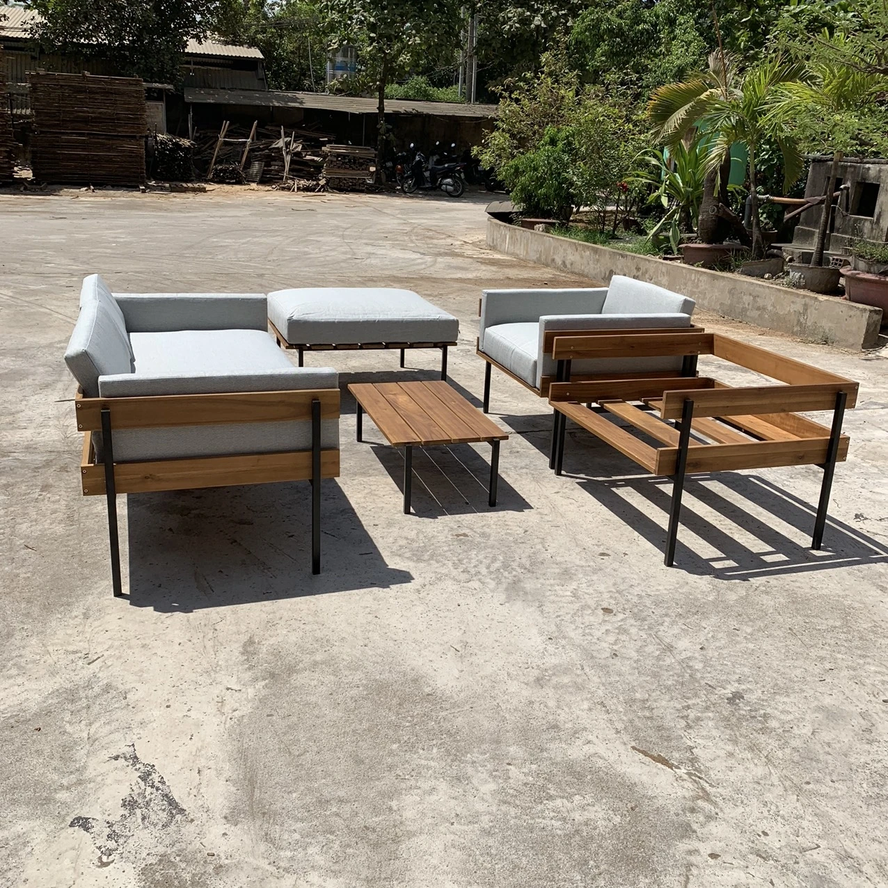 Оптовая продажа ручной Большой Угловой Диван из акации с металлическим каркасом набор для гостиной кожаный диван