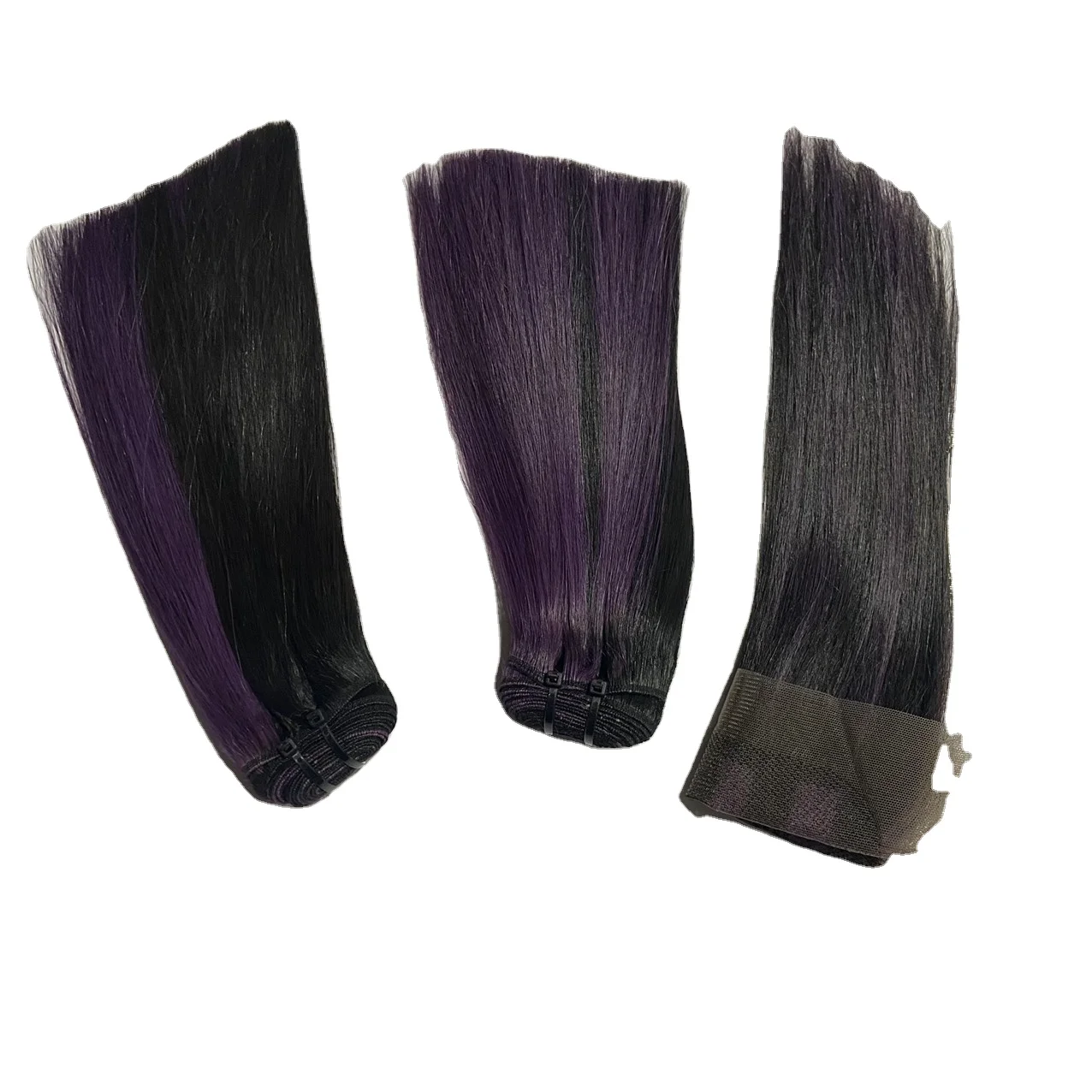 100% Remi Hair Color Piano Black + Purple Straight Human Bone From Vietnam Hair Manufacturer