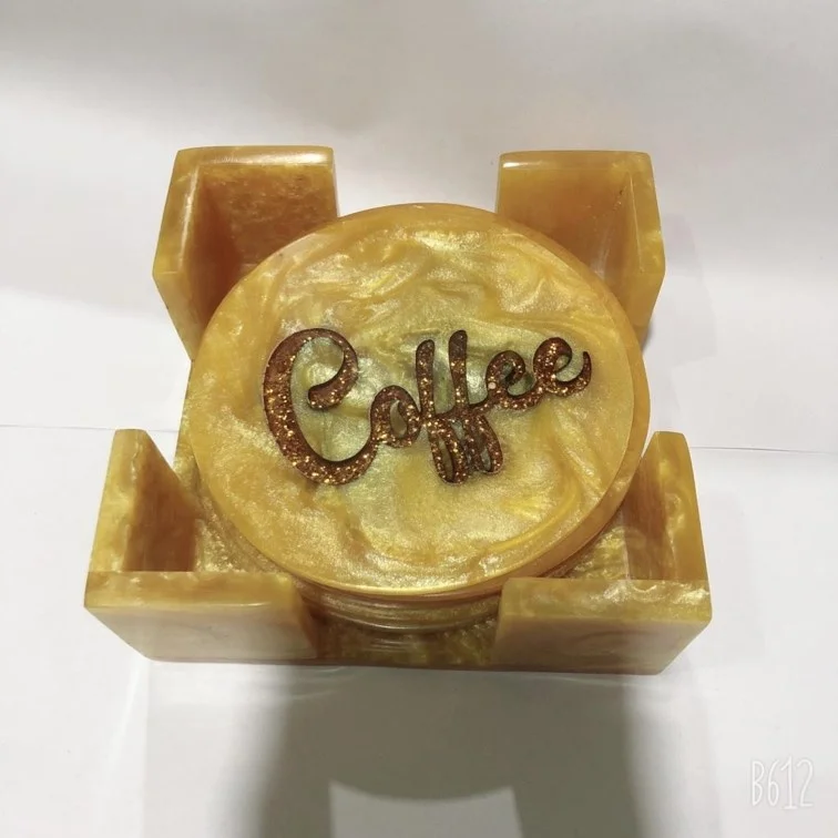 Качественная квадратная круглая подставка из эпоксидной смолы высокого качества с держателем для домашнего чая