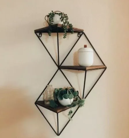 Современный дизайн черный треугольный настенные деревянные полки гладить 3 яруса подставка в виде книжной обложки гостиная хранения ящик для комнатных растений предметы домашнего декора