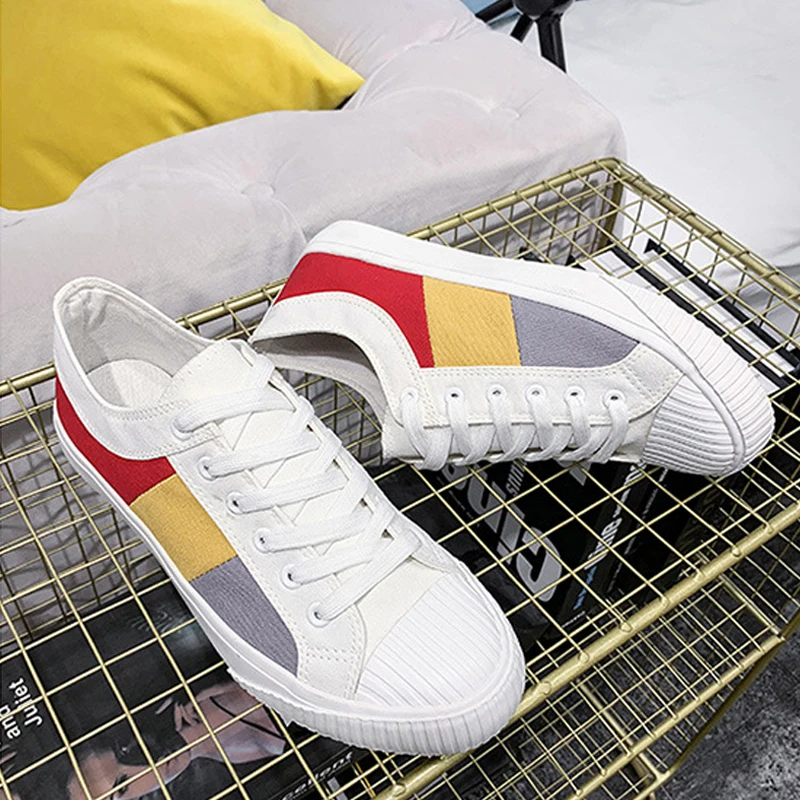 2021 New Spring Low Top Splice Casual Canvas Shoes Men