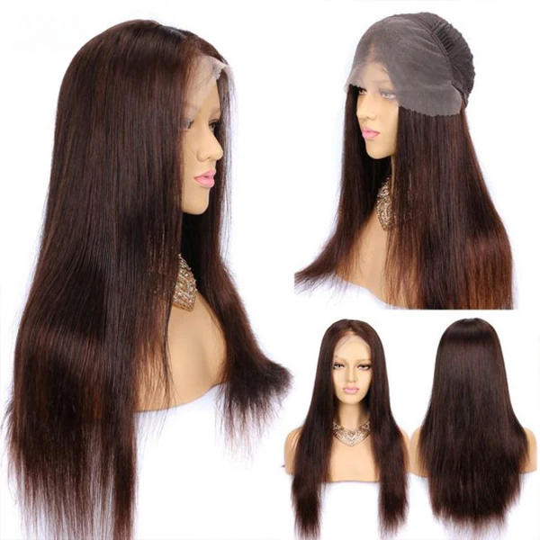 Wholesale Natural Custom Small Knot 5x5 Lace Closure Human Hair Pre Plucked Dark Brown Straight 13*4 Lace Front Wig For Women