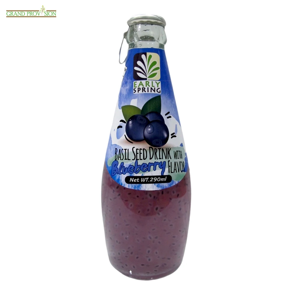 Thailand Original Refreshing Fruit Flavored Basil Seed Drink with Blueberry Flavor 290ml Premium Product of Thailand