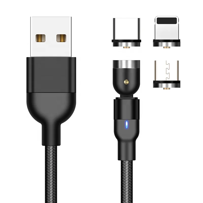 Amazon лучший продавец светодиодный магнитный 3 in1 540 градусов 2.0A USB кабель со светодиодным индикатором используемые для Lightning Type C