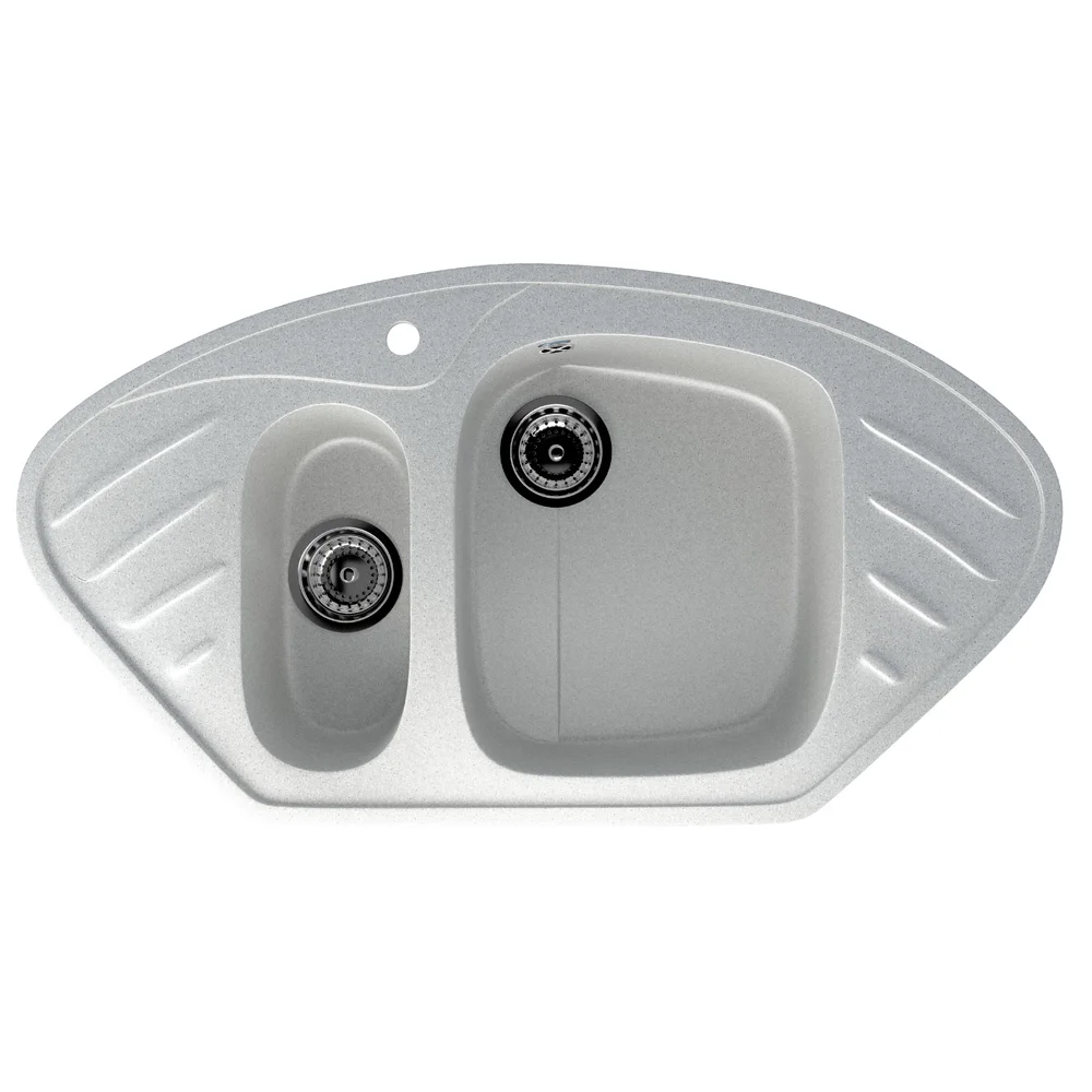 Top quality composite corner kitchen sink ULGRAN U-105 with mixer tap hole artifical stone double bowl