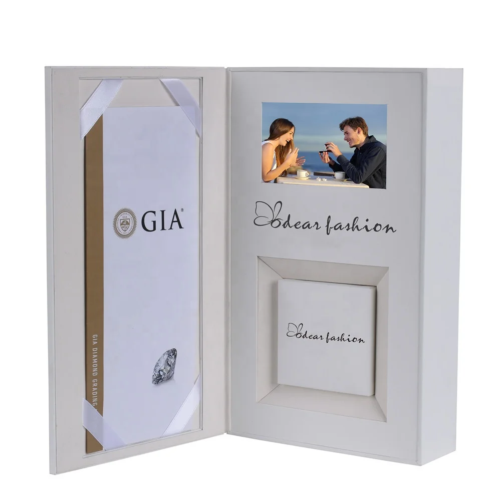 Роскошные ЖК-Кольца На заказ бархатная упаковочная бумага для ювелирных изделий Подарок Обручальное видео кольцо коробка