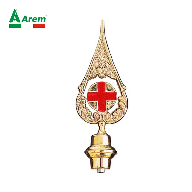 Low Moq Fast Delivery Gold Brass Hanging Red Cross Flag Mounting best quality banners tips screw pole ecommerce lance event