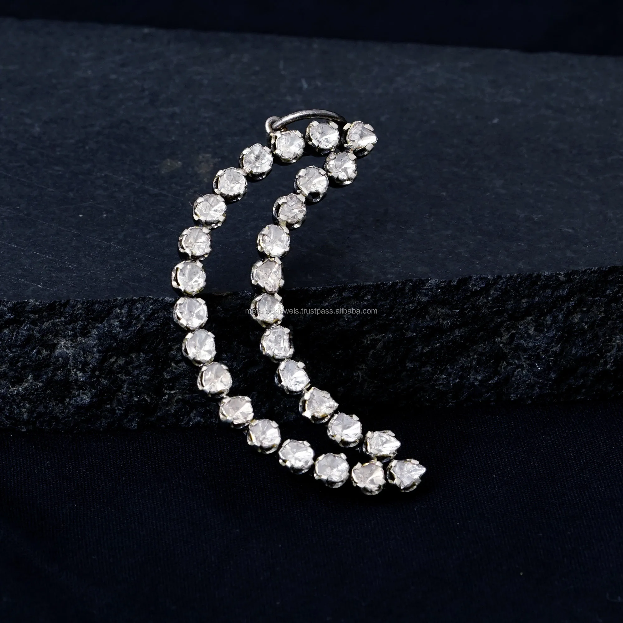Natural Rose Cut Diamond Jewelry 925 Sterling Silver Polki Diamonds Crescent Moon Pendant