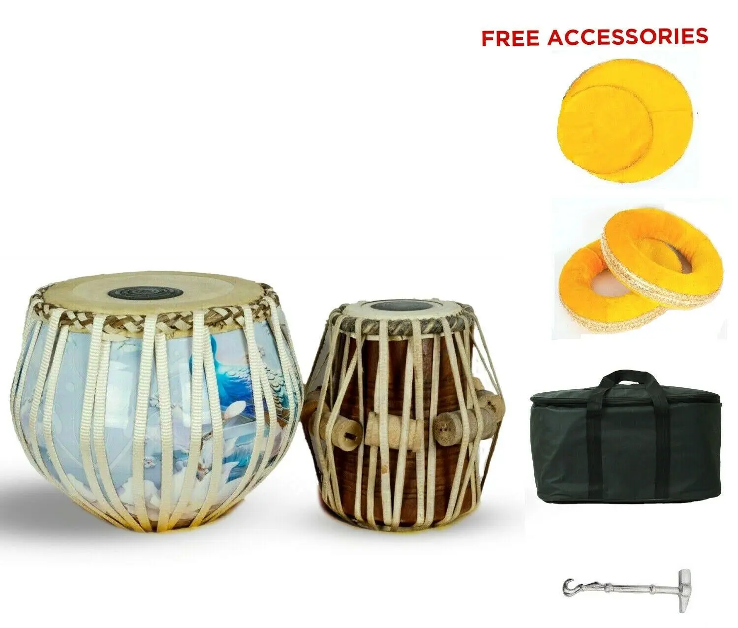 Professional High Quality Musical Instrument Brass 3D Print Tabla Set With Bag