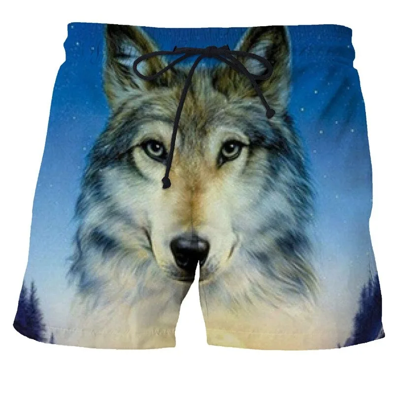 Man beach shorts animal wolf 3d printed pants high quality swim shorts men starry sky gym surf board swimsuit