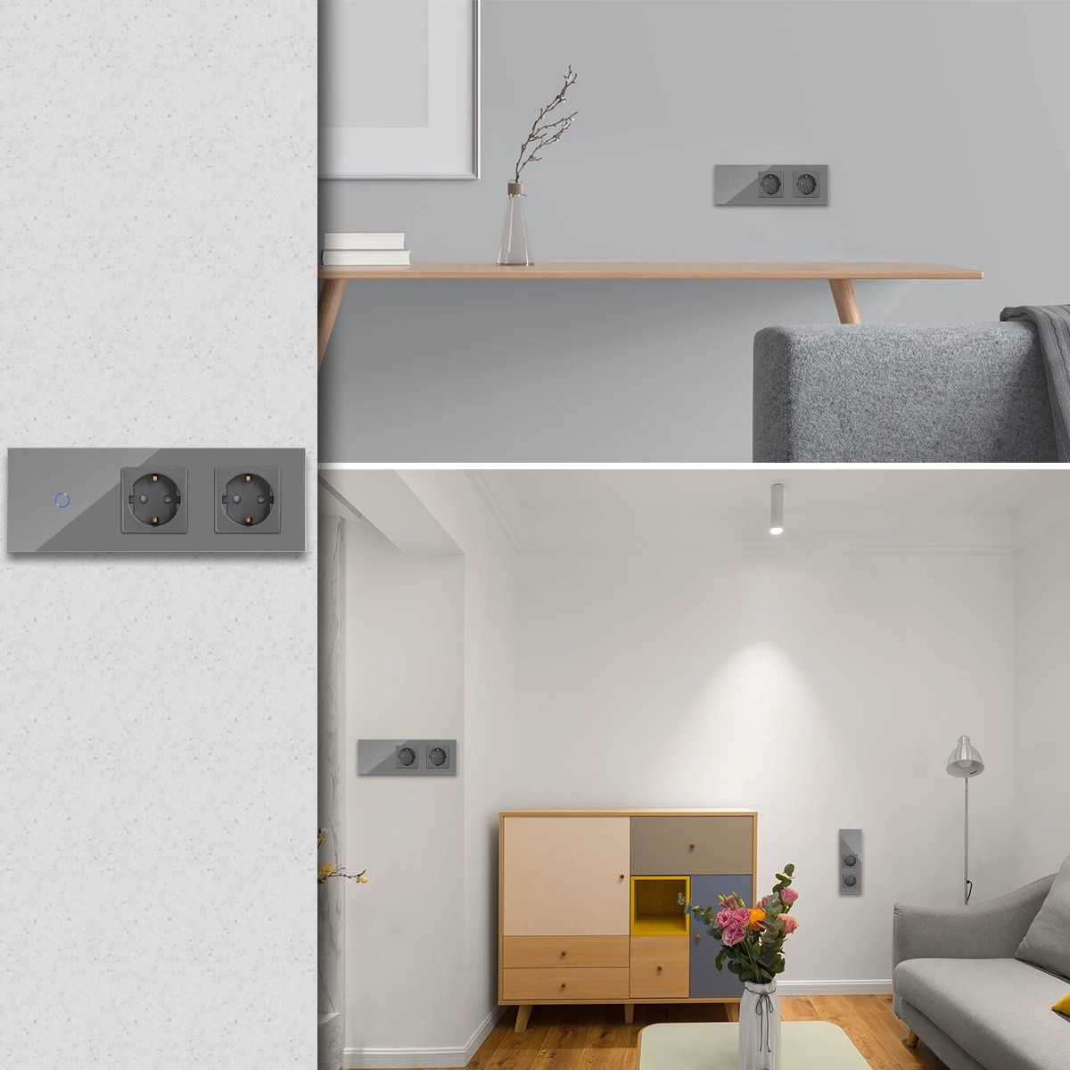 Bingoelec ZigBee 1Gang 1Way Wifi Touch Switch and Socket EU 16A  Wall schuko Socket With Crystal Glass Panel