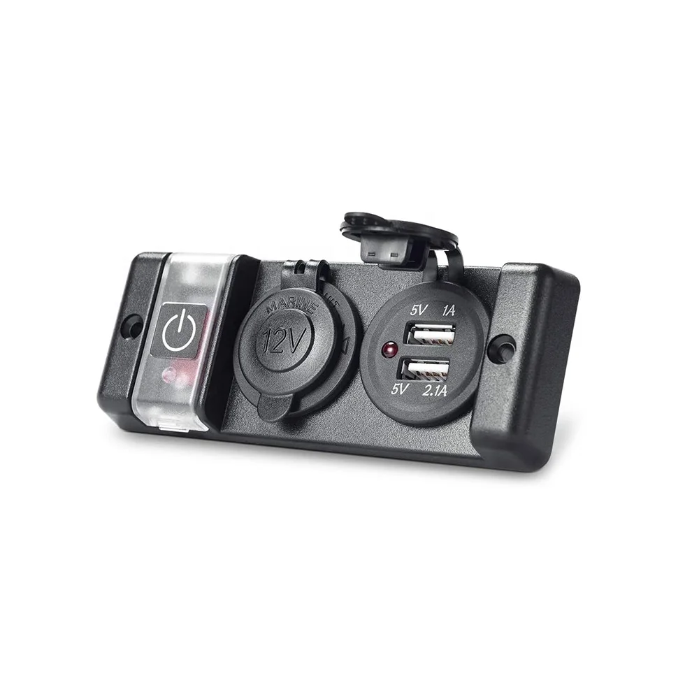 MICTUNING Pre-wired 12V Dual USB Breaker Switch Panel Socket Car Charger for Marine Boat RV Vehicle Truck