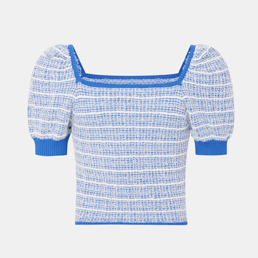 
Square Neck Striped Ballon Sleeve Sweater Top 