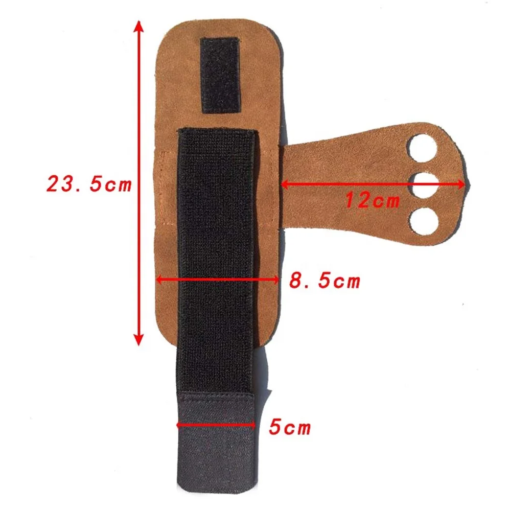 Brown Leather High Quality Gymnastic 3 Hole Weightlifting Leather Hand Grips, Anti-Slip Workout Gloves with Wrist Support