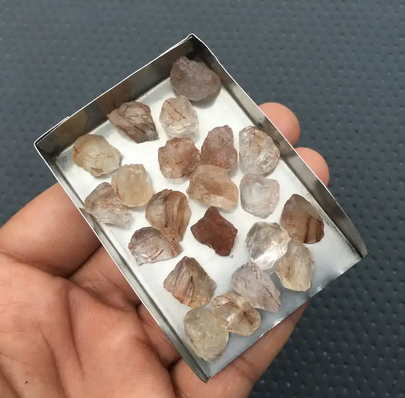 25 Pieces Natural Copper Rutiled Quartz Rough Untreated Loose Gemstone Genuine Hair Quartz Wholesale  jewelry making supplies