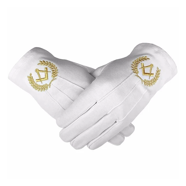Горячая Распродажа Masonic Knight Templar 100% хлопок машинная вышивка масонские белые перчатки