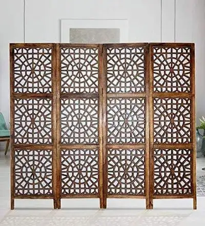 Твердая древесина 4 панель комнаты деревянная перегородка (коричневый) для гостиной