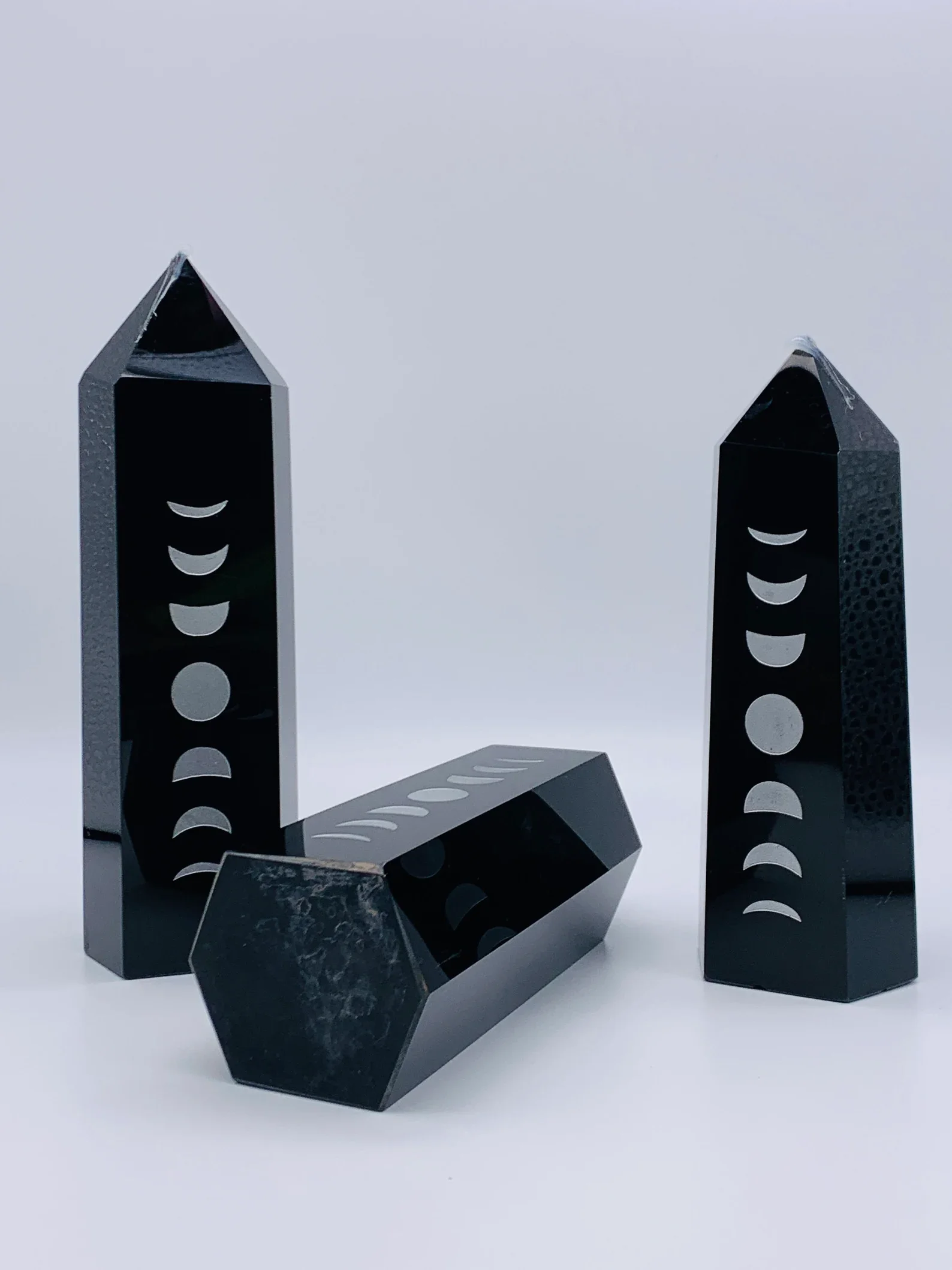 Black Obsidian Moon Phase Tower Point Crystal Healing Gold Sheen Witchy Vibes Pagan Full Moon New Moon