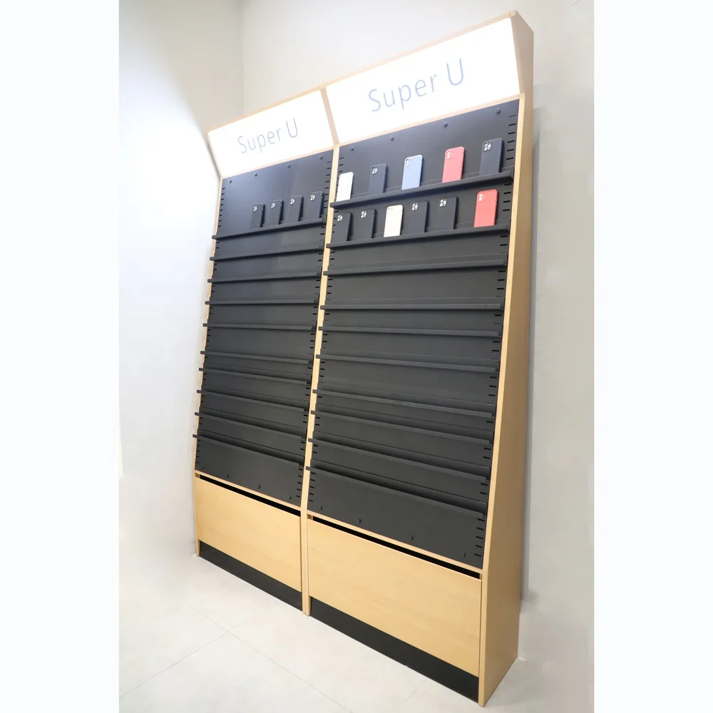 Fashion Customized Adjustable Phone Component Electronics Accessories Display Stand Mobile Phone Wall Display Shelf with Storage