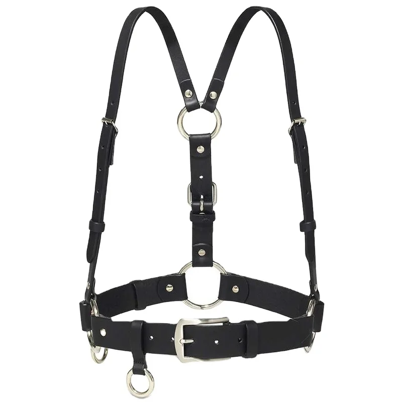 Women Goth Leather Body Harness Chain Belt Top Chest Waist Belt Punk Caged Waist Belt with O Ring for Wholesale
