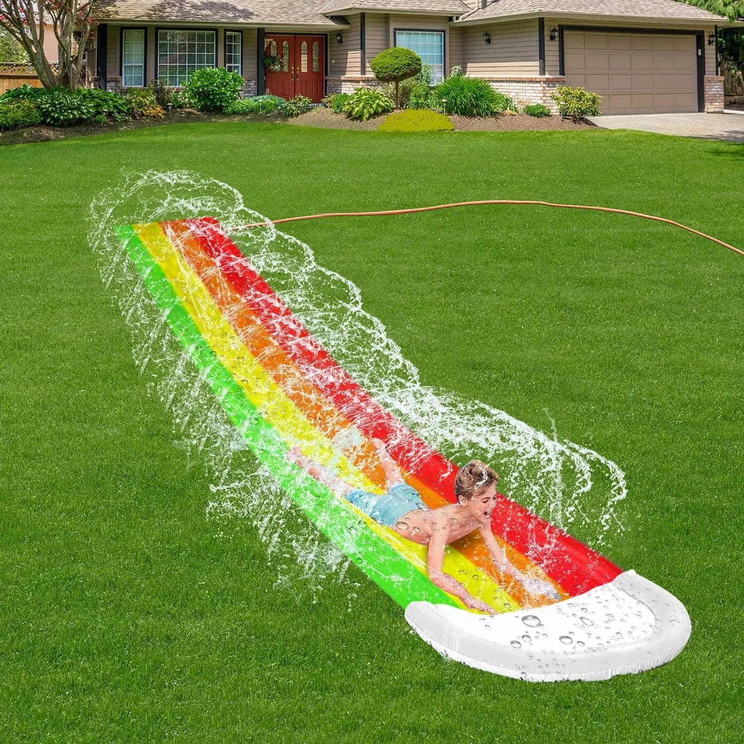Water Slide Factory Wholesale PVC Rainbow color Backyards Water Splash Slide Lawn Water Slide For Kids Children