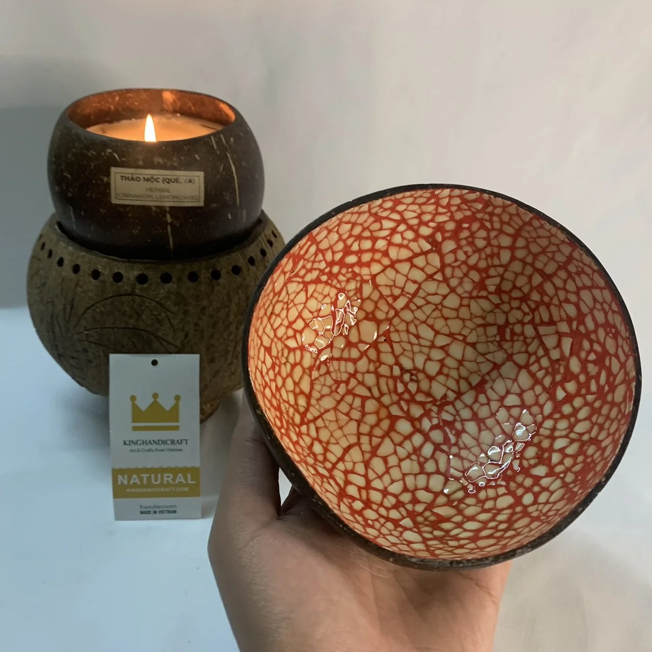 Coconut bowl lacquer, Hand painted lacquer eggshell coconut bowls from Vietnam