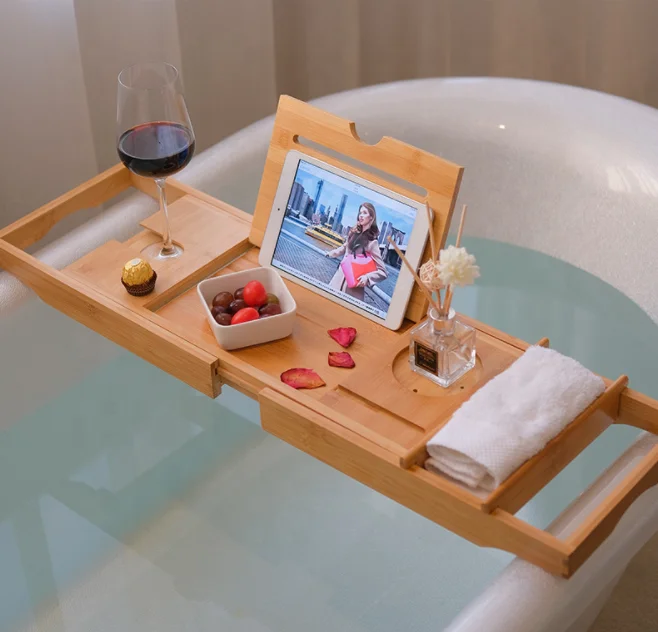 Expandable bathroom luxury bath tray bath tray bamboo bathtub caddy