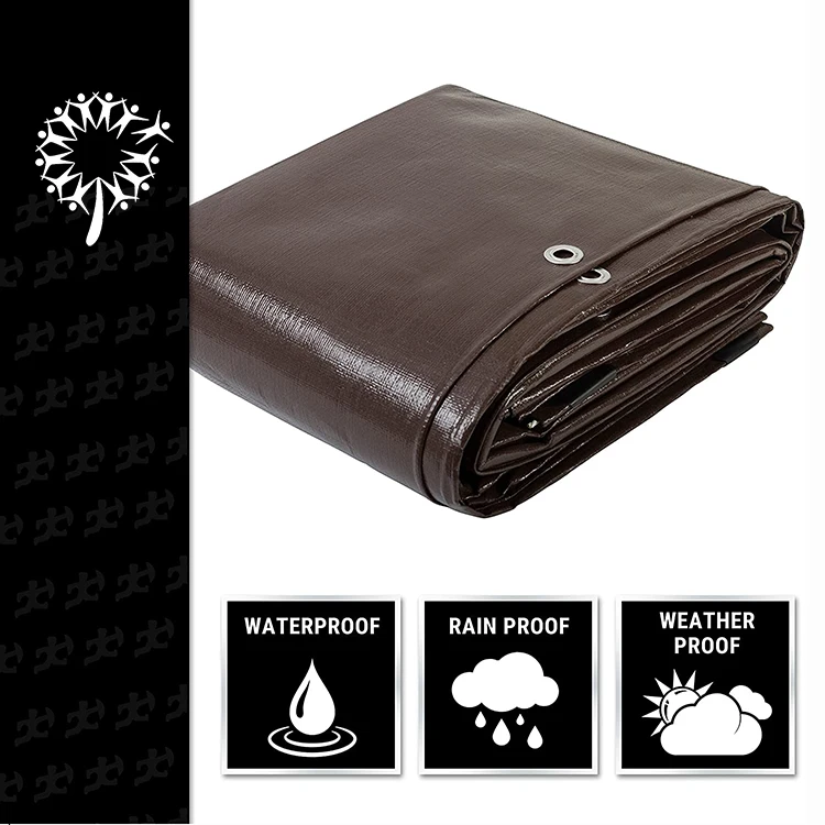 Custom Super Heavy Duty Brown Poly Tarp Cover Thick PE Waterproof UV Resistant Tarpaulin with Grommets