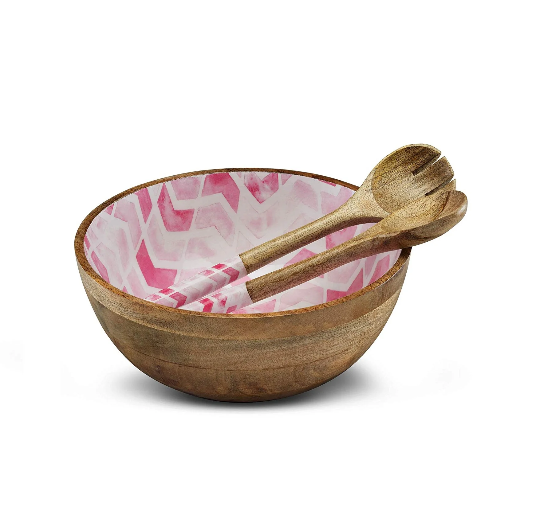 High Quality White Enamel Mango Wood Round Salad Bowls for Table Decoration & Kitchen Use