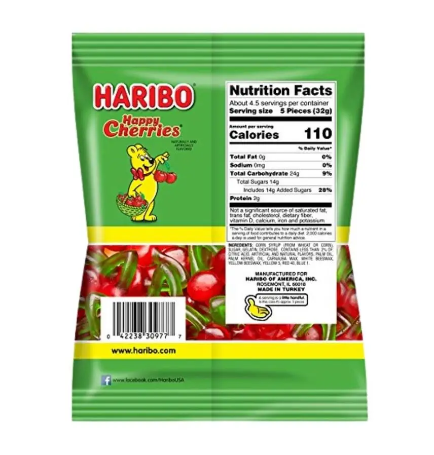 Конфеты Haribo Gummi счастливые вишни пакет на 5 унций (12 шт. в