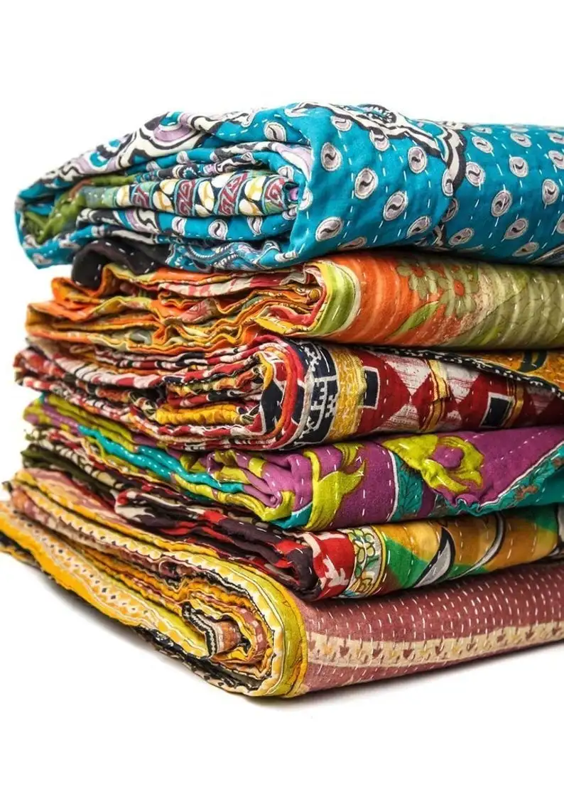 Wholesale Lot Of Indian Vintage Kantha Quilt Handmade Throw Reversible Blanket Bedspread Cotton Fabric BOHEMIAN boho quilt chic