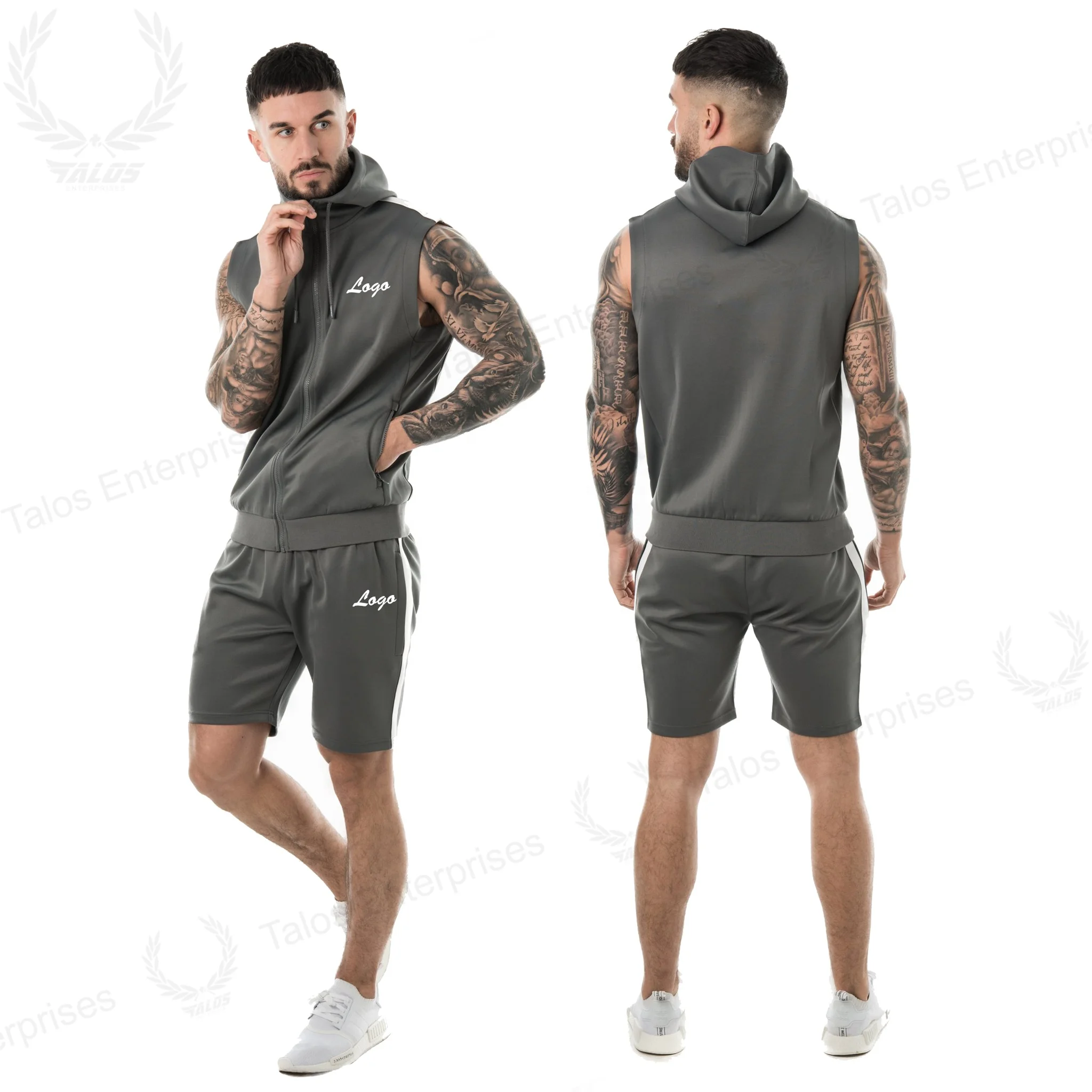 men sleeveless hoodies tracksuit cheap custom short tracksuit men sweatsuit gym track suit twin sets for sale