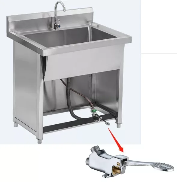 Foot Operated Tap for Food Industry or Hospital Brass Material Chrome Plated Pedal Control Faucet