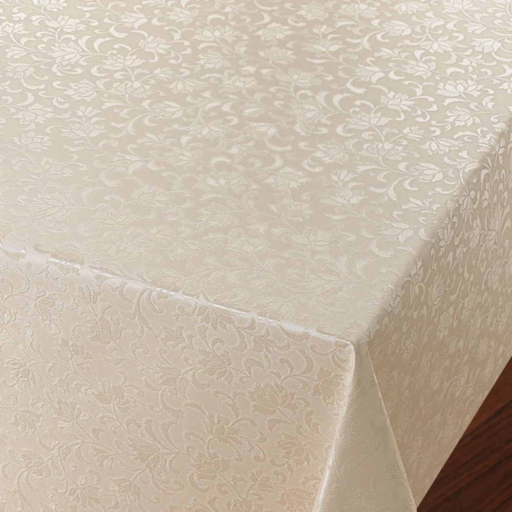 
High Quality PVC Table Cloth with Nonwoven Backing 514-54 Flower Embossed Design Beige 