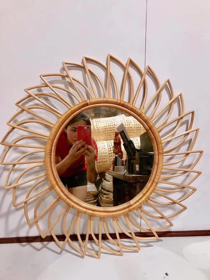  Натуральный цвет домашний декор Круглый кролик ротанговое зеркало