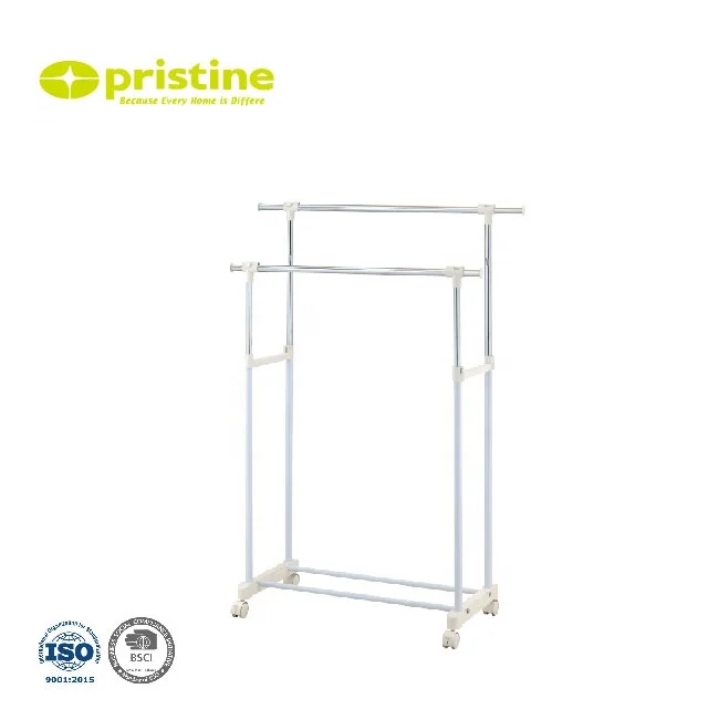 Laundry Products Adjustable Rail double pole rolling garment rack