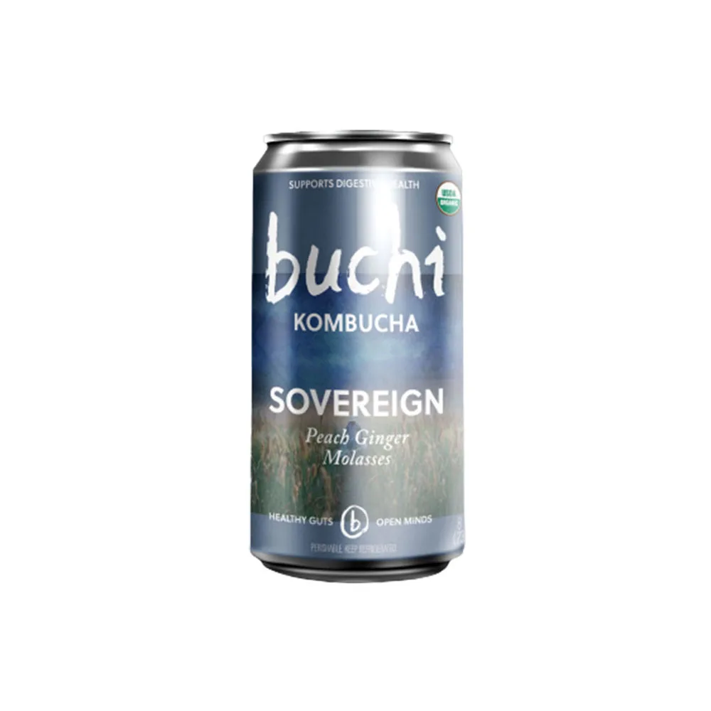 Buchi Kombucha 12/8oz Sovereign Peach Ginger Molasses Organic Kombucha Can Premium Quality