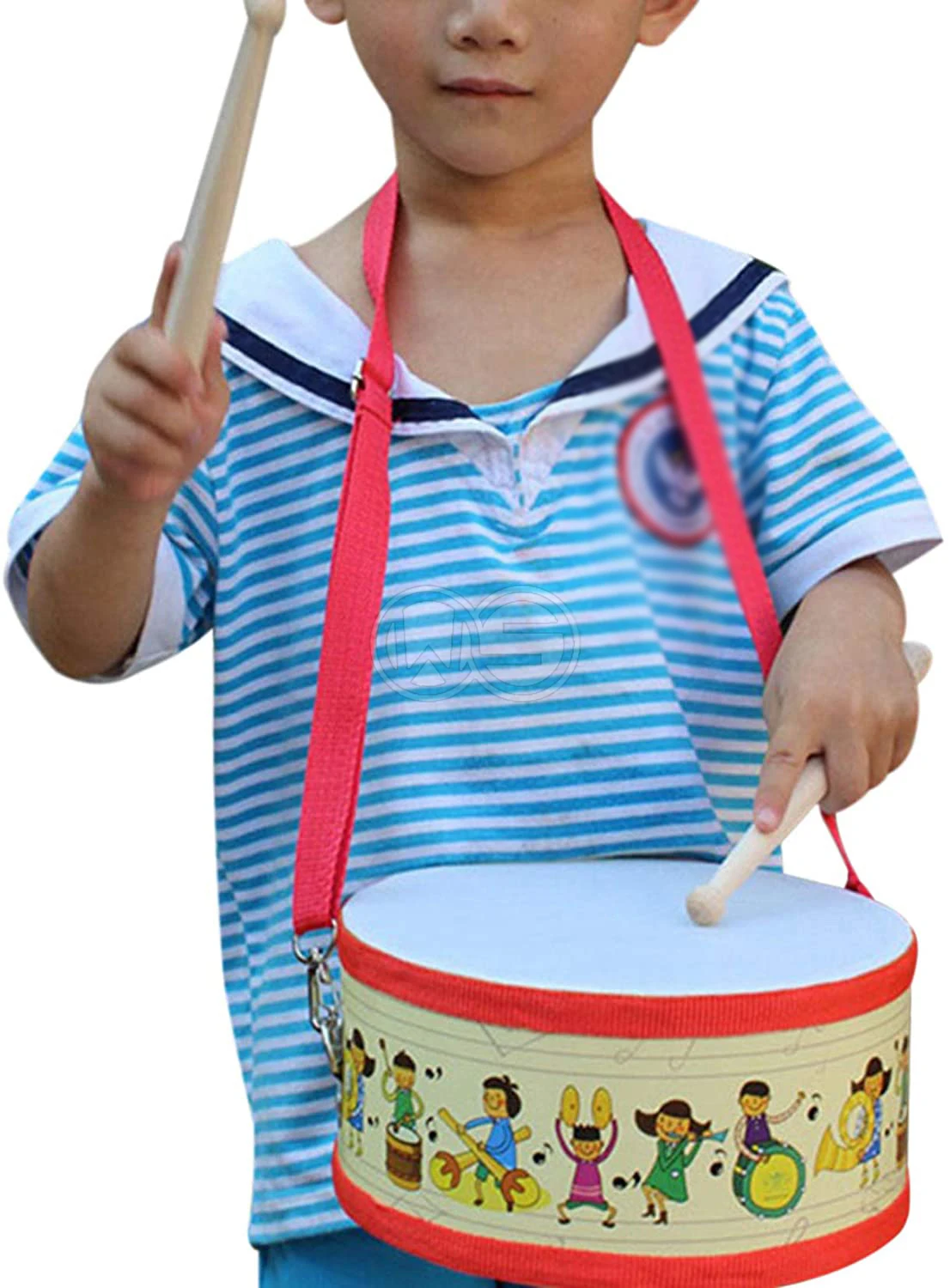 Детский барабан деревянный игрушечный с ремешком для переноски палка детей подарок малышей красный 8x4 дюймов