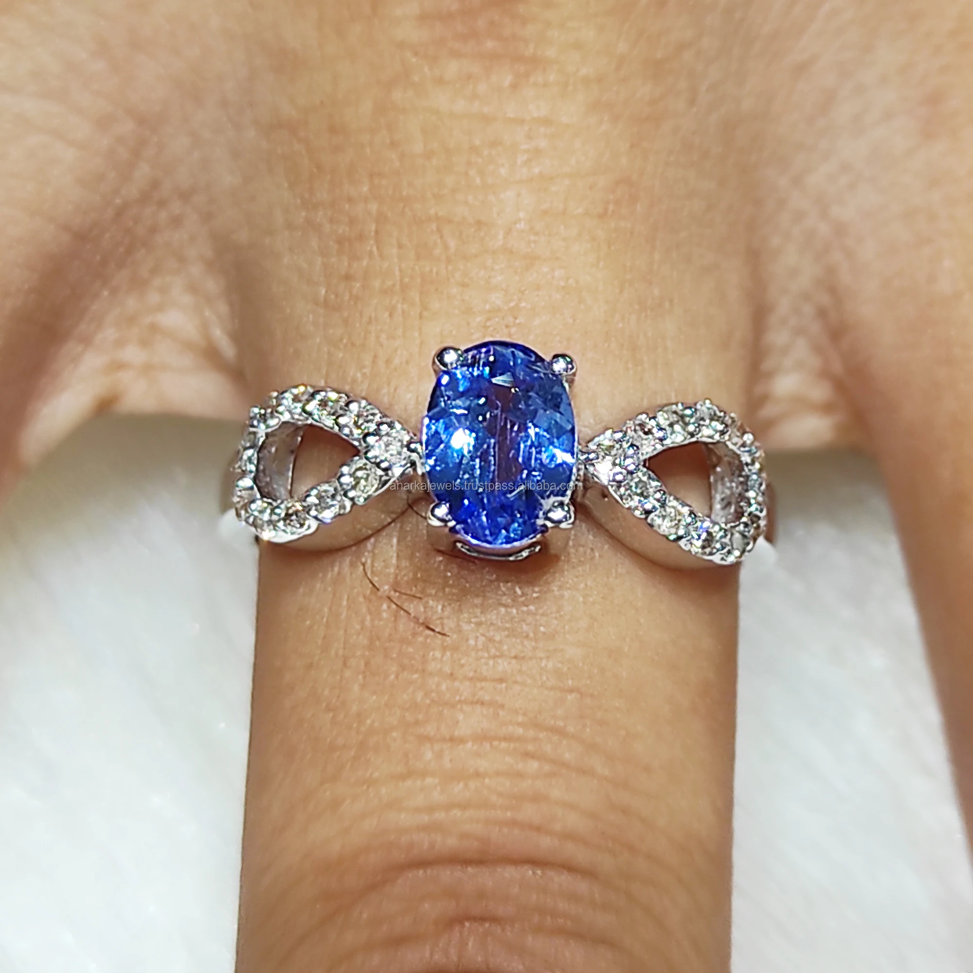 
925 Sterling Silver Diamond Ring Semi Precious Tanzanite Gemstone Ring 