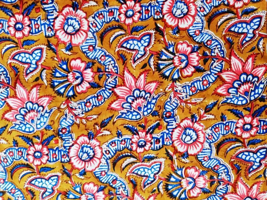 Premium Quality 100 % Cotton Fabric Yellow Amber Color Hand Block Printed Fabric Voile Fabric for Home Textile