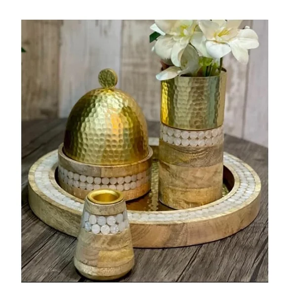 Arabic Ramadan Gift Wood Mother of Pearl Inlay  Bakhoor Burner Tray Bowl with Lid Set Oud Burner Dubai muslim  Censer Bone Inlay