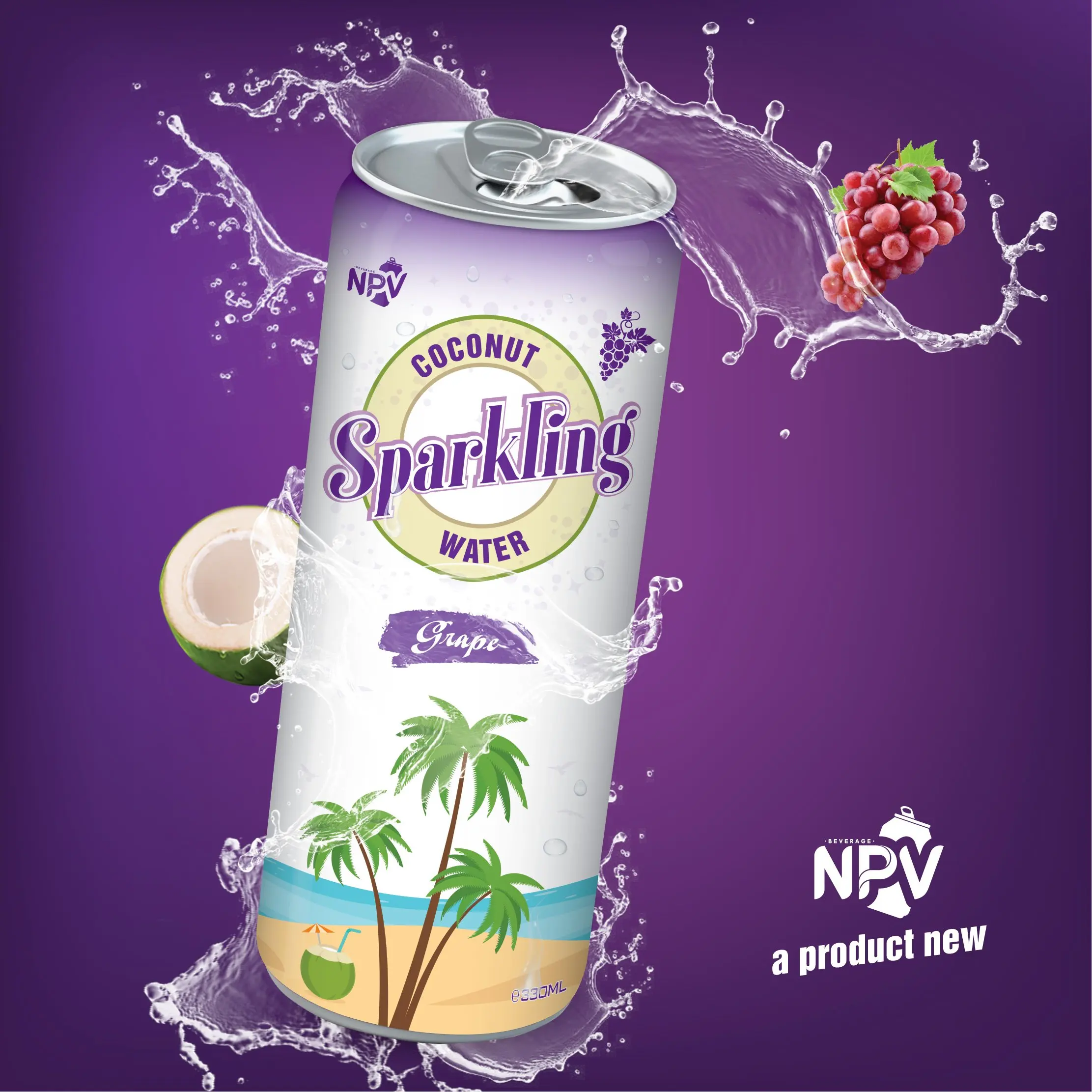 Vietnam Supplier Wholesale 330ml Fresh Coconut Water & Sparkling Grape Juice Flavored Natural Dried Hot Selling Company Price